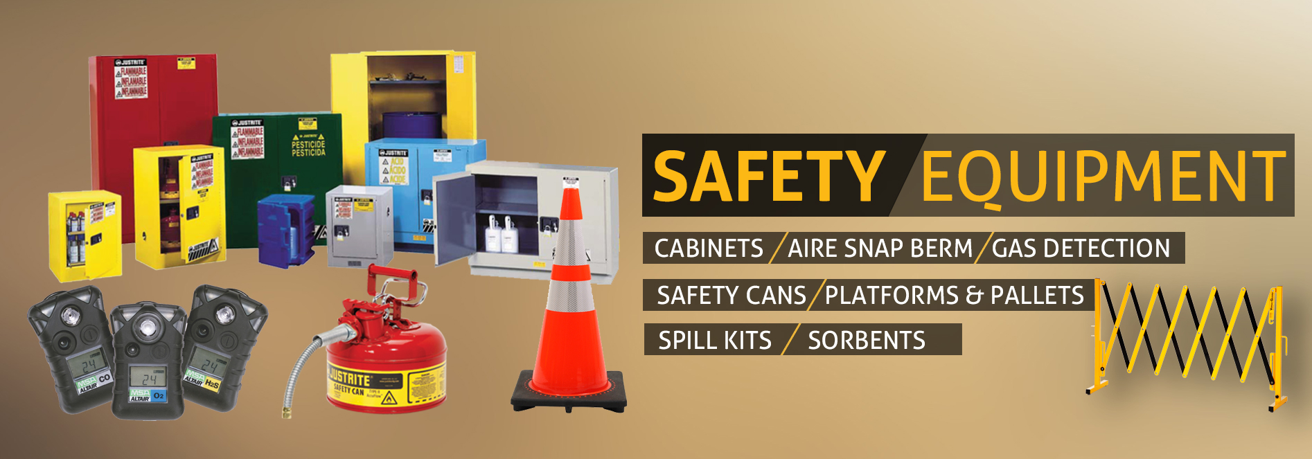 SAFETY EQUIPMENTS | CABINETS | GAS DETECTORS | SPILL KITS | AIRE SNAP BERM | PLATFORMS & PALLETS | GUARDS & PROTECTION, TRAFFIC SAFETY & BARRICADES | Al Asayel Health & Safety